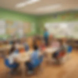 A vibrant classroom setting with children engaged in educational activities