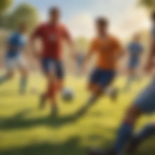 A lively group engaged in a tactical soccer match on a sunlit field