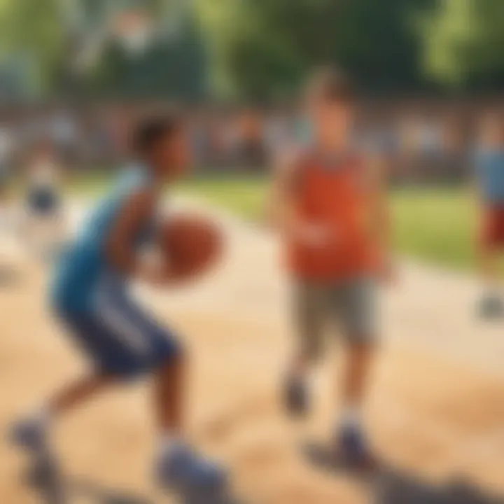 Kids practicing individual skills with a basketball