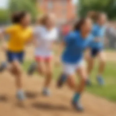 Exciting Relay Race Fourth graders participating in a relay race
