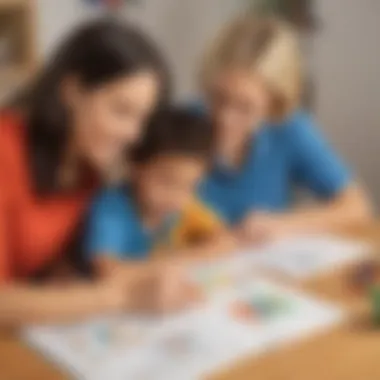 Parent and child working together on PreK homework sheet