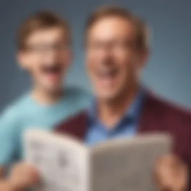 Dynamic Duo of Dad Jokes Humorous father and son duo sharing a joke
