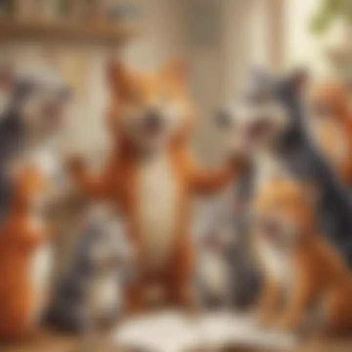 Playful animal characters telling jokes