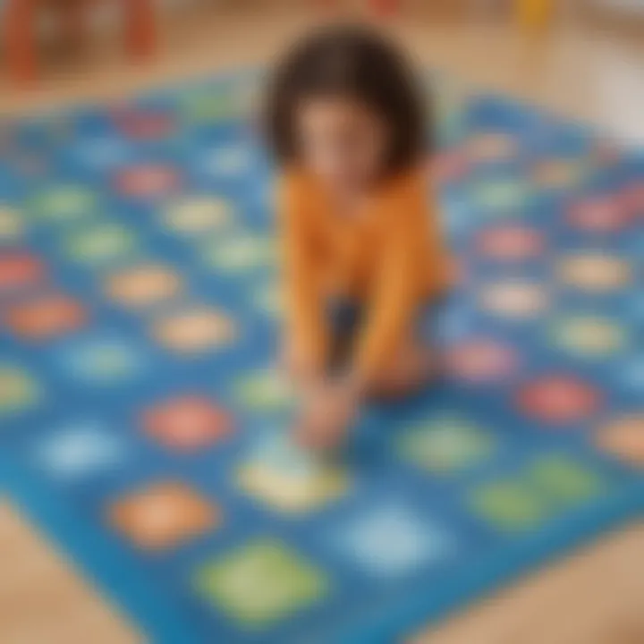 Children engaged in a fun letter matching game on a large interactive mat