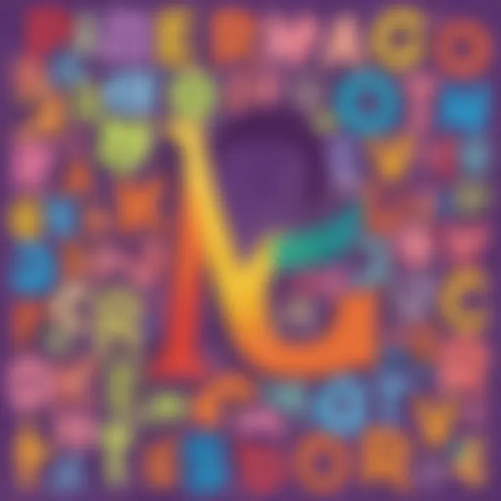 Illustration showcasing colorful letter recognition exercises for pre k
