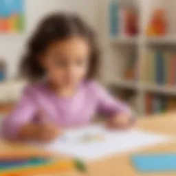 Illustration of preschooler engaged in letter tracing activity