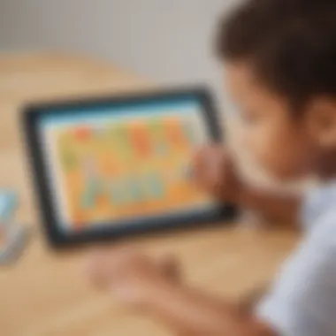 Interactive Math Game on Tablet Young child engaged in a math game on a tablet