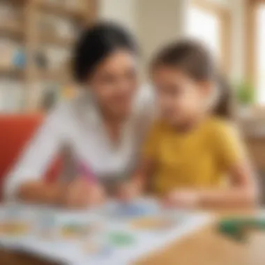 Parent-Child Educational Engagement Parent and child engaging with educational materials at home