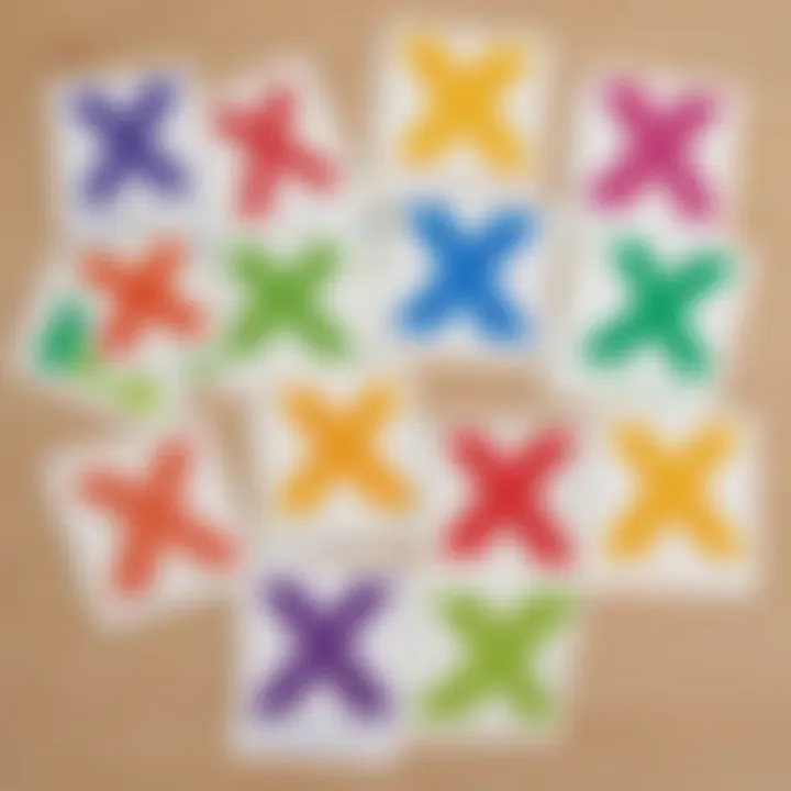 Illustration of colorful flashcards with X words for preschool language development