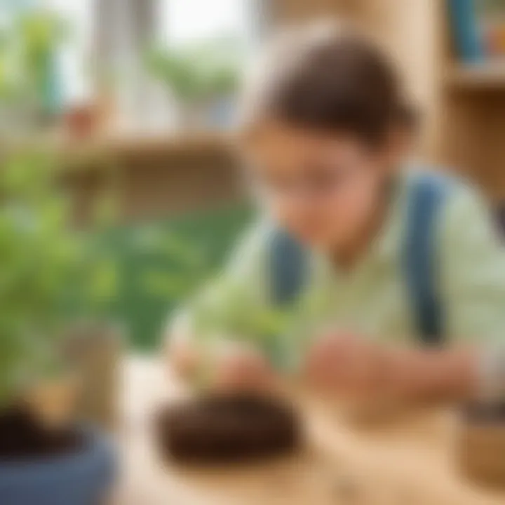 Preschooler Observing Plant Growth Experiment