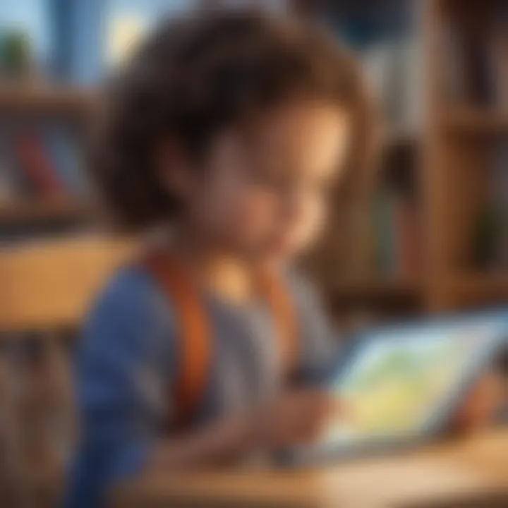 A child exploring an interactive reading website on a tablet