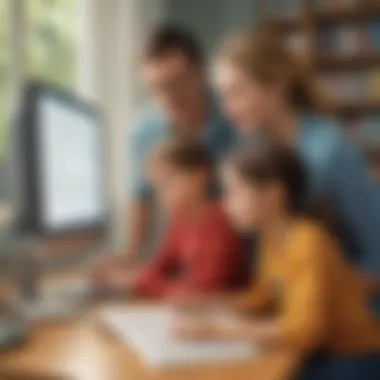 A parent and child exploring reading resources together on a computer