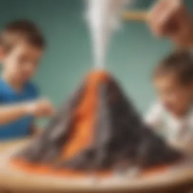 Kids creating a small volcano eruption using baking soda and vinegar