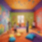 Elementary school child engaging in sensory activities in a colorful room