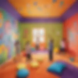 Elementary school child engaging in sensory activities in a colorful room