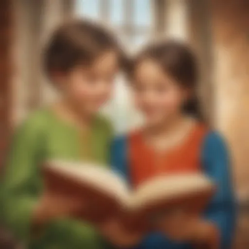 Illustration of two children sharing a book