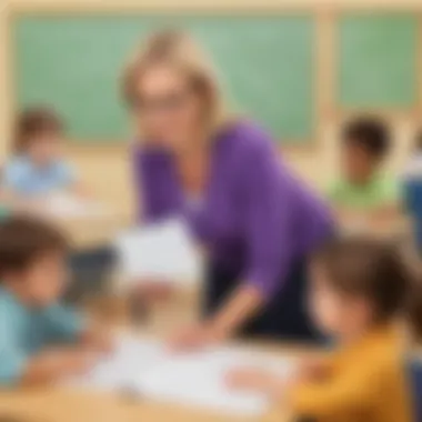 Teacher Facilitating Sight Words Learning Teacher guiding students with sight words worksheets