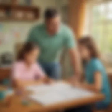 Parental Support in Algebra Learning at Home Parents assisting children with algebra worksheets at home