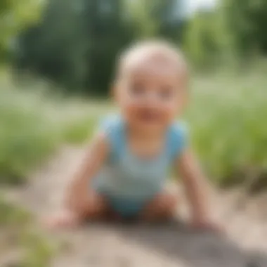 Smiling baby immersed in gentle outdoor movement exercises