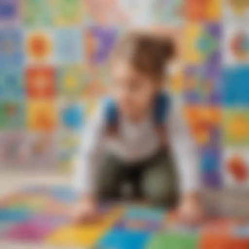 Young child exploring a colorful magnetic tile set