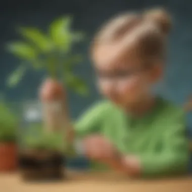 Plant Growth Observation Child observing a plant growth experiment in a clear glass jar