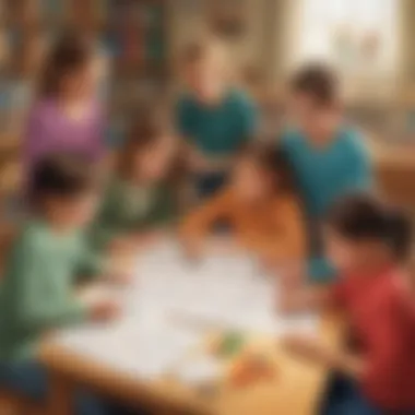 Group of children collaborating on math challenges