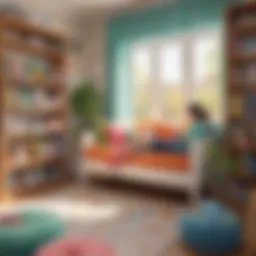 A cozy reading nook with colorful books and educational materials.