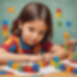 A child engaging in math activities with colorful blocks