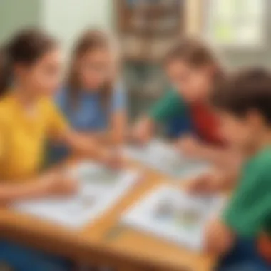Critical Thinking Challenge Elementary school students solving a problem together during a team-building exercise