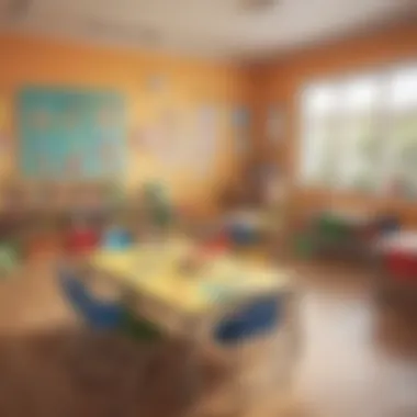 Themed Learning Stations A vibrant classroom setup with subtraction-themed learning stations for young learners.