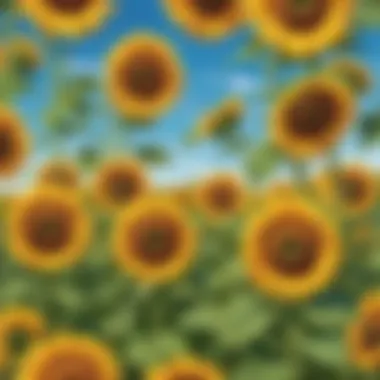 Illustration depicting a vibrant field of sunflowers under a clear blue sky