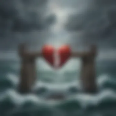 Sympathy Bridge: Heart Connection Abstract representation of sympathy as a bridge connecting two hearts in a stormy sea