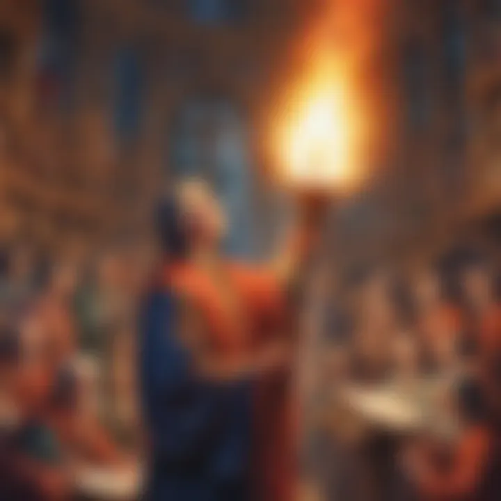 Illustration showcasing a torch passing on knowledge and wisdom, representing the transmission of teaching philosophy