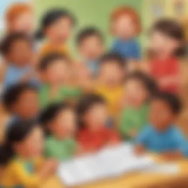 Engaging Rhyming Words Activity for Kindergarten Learners Illustration of a diverse group of kindergarten students engaged in a rhyming words activity