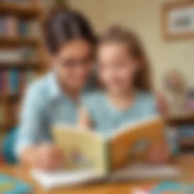 Bonding Through Rhyming Words Reading Session Illustration of a parent and child reading a rhyming words book together