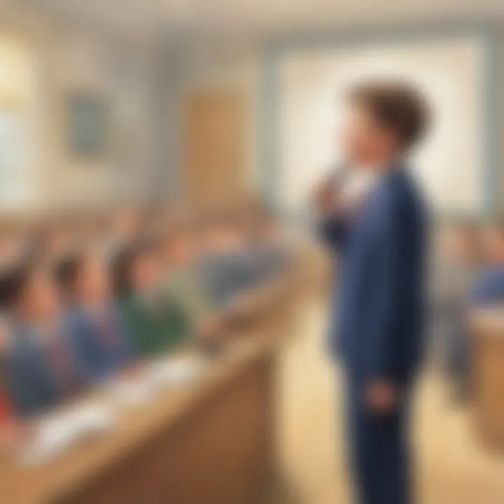 A child practicing public speaking to enhance self-esteem