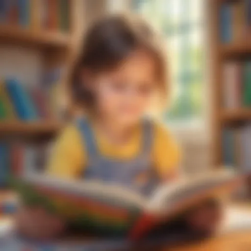 A child happily reading a colorful book