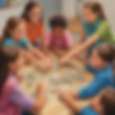 Collaborative Learning Experience Diverse group of elementary school students engaged in a team-building activity