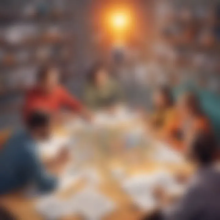 A small group of individuals brainstorming solutions in a creative space.
