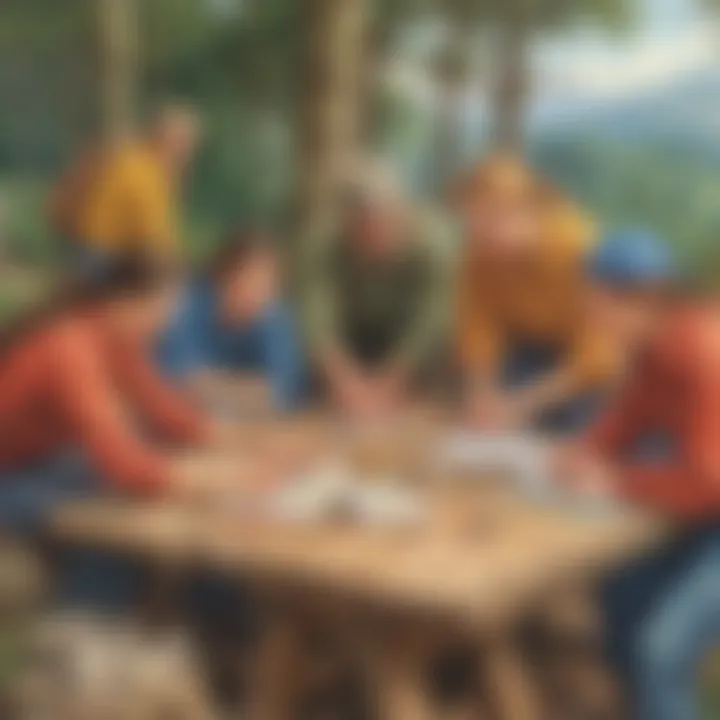 An outdoor team-building activity fostering trust and communication.
