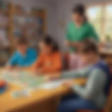 A colorful illustration depicting various types of educational technology games tailored for young learners.