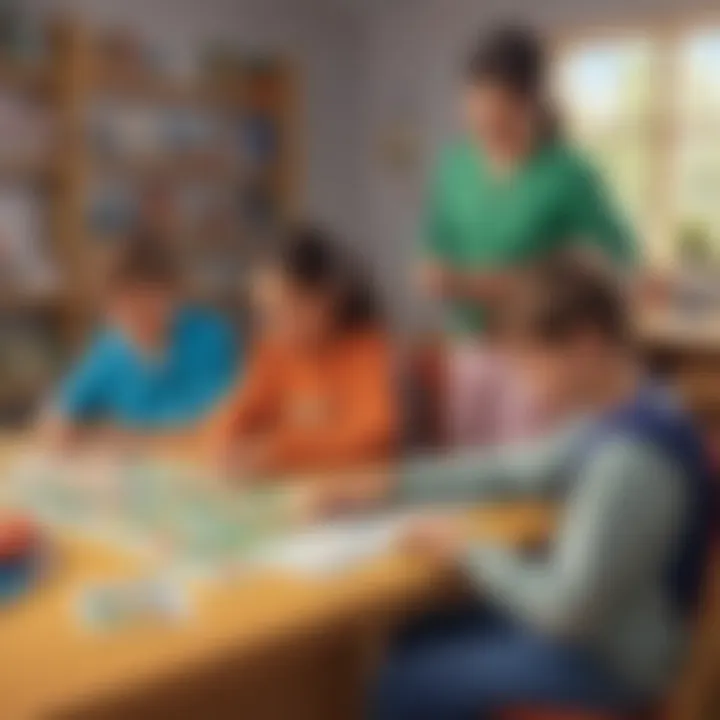 A colorful illustration depicting various types of educational technology games tailored for young learners.