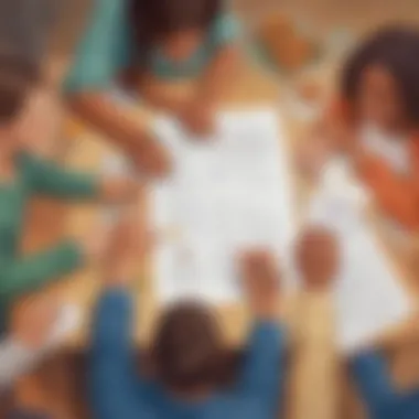 Collaborative Gratitude A group of students collaborating to create thank you notes
