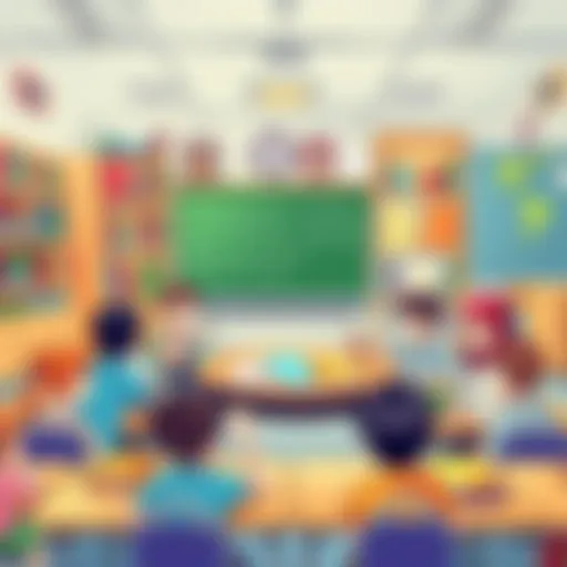 Engaging Learning Environment A vibrant classroom filled with children engaged in learning activities.