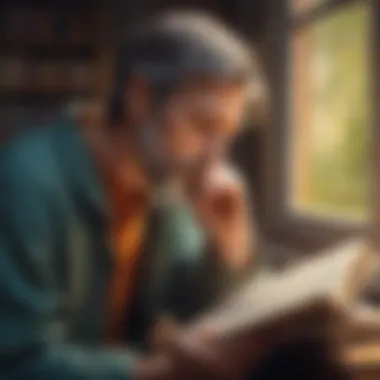 A thoughtful person reading a book of quotes