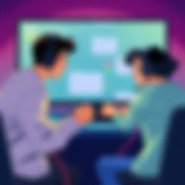 Depiction of players strategizing and collaborating in a game.