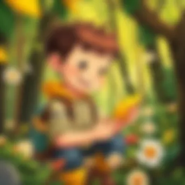 The Joy of Exploration An adventurous learner collecting leaves and flowers in a forest