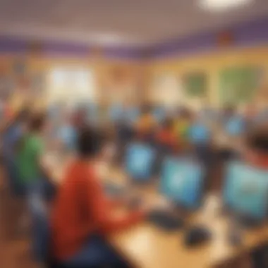 A classroom setting where educational games are being utilized