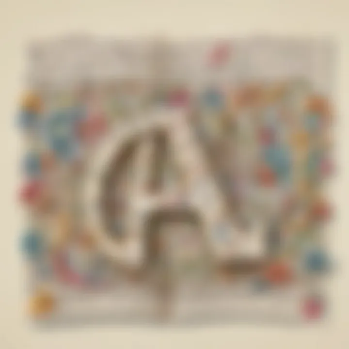 Illustration of alphabet letters surrounded by musical notes