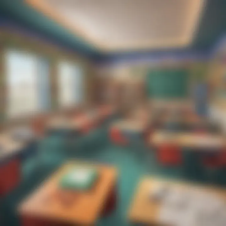A vibrant math classroom filled with game resources